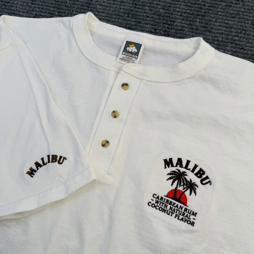 Vintage Malibu Caribbean Rum Henley Shirt Men's Size XL Promo Advertisement NWOT